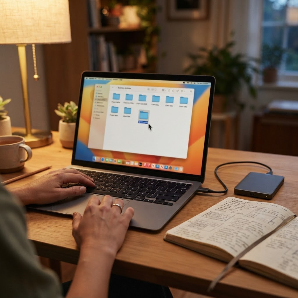 Small business owner organizing business files