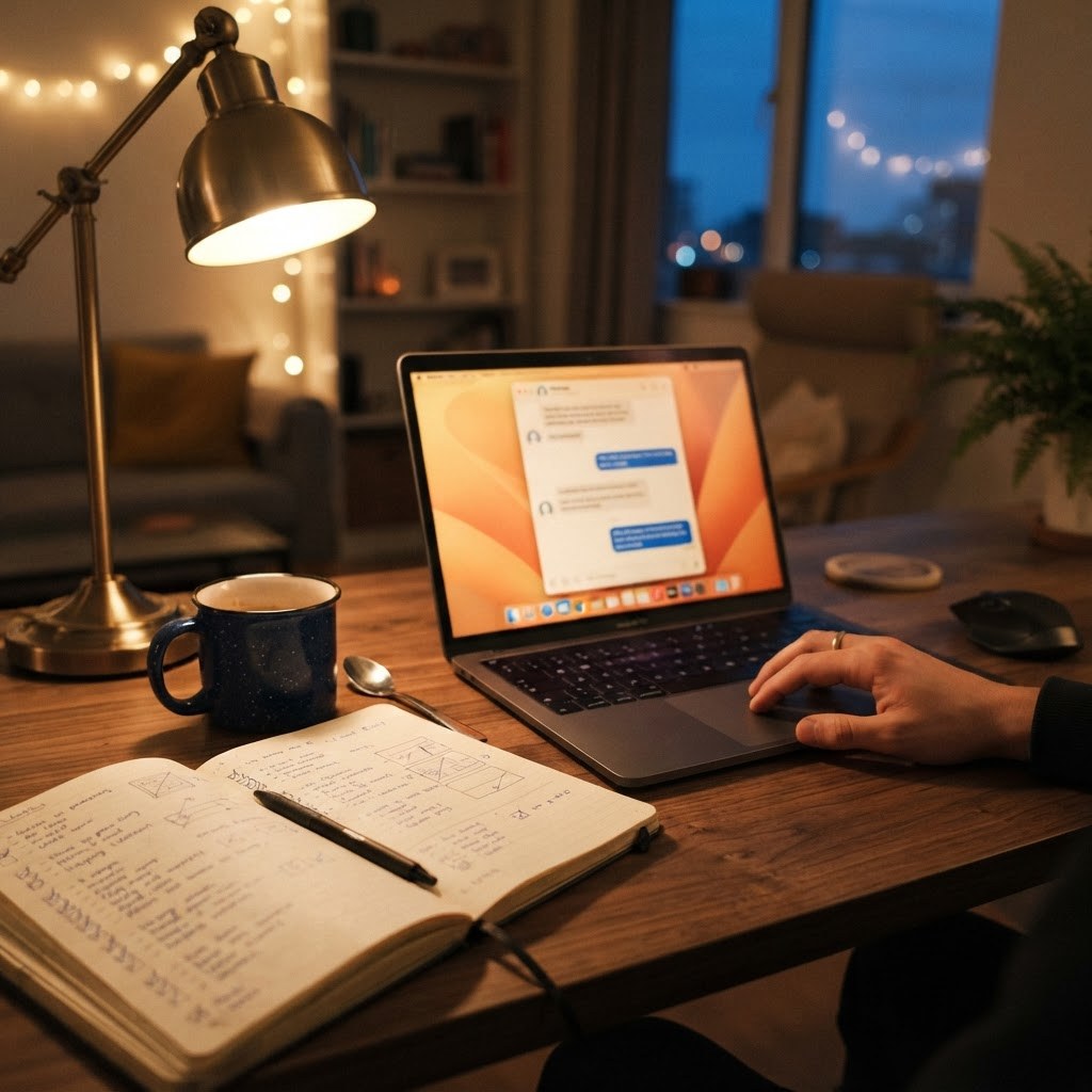 Free AI Tools for Small Business: The 10-Tool Stack That Runs a One-Person Company One-person business running free AI tools for small business tasks in the evening