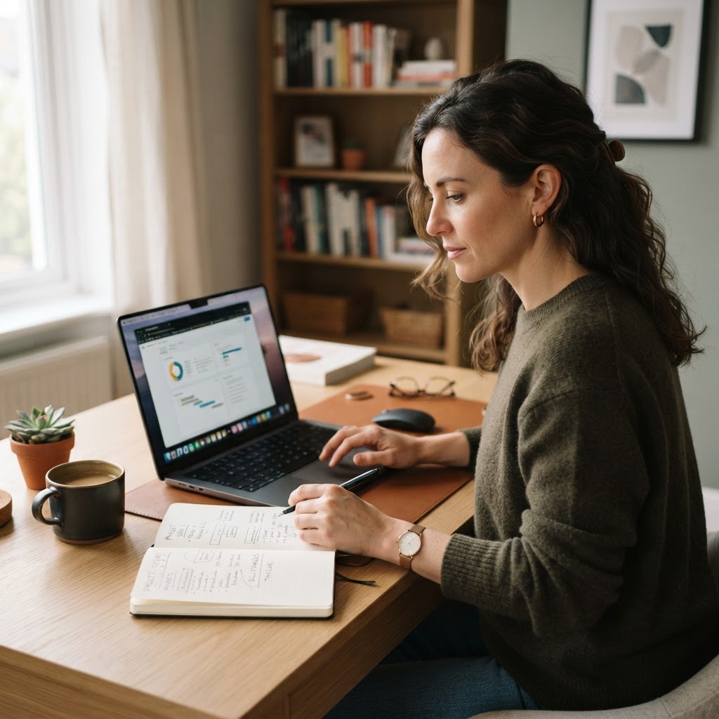 Freelancer reviewing a client project scope document